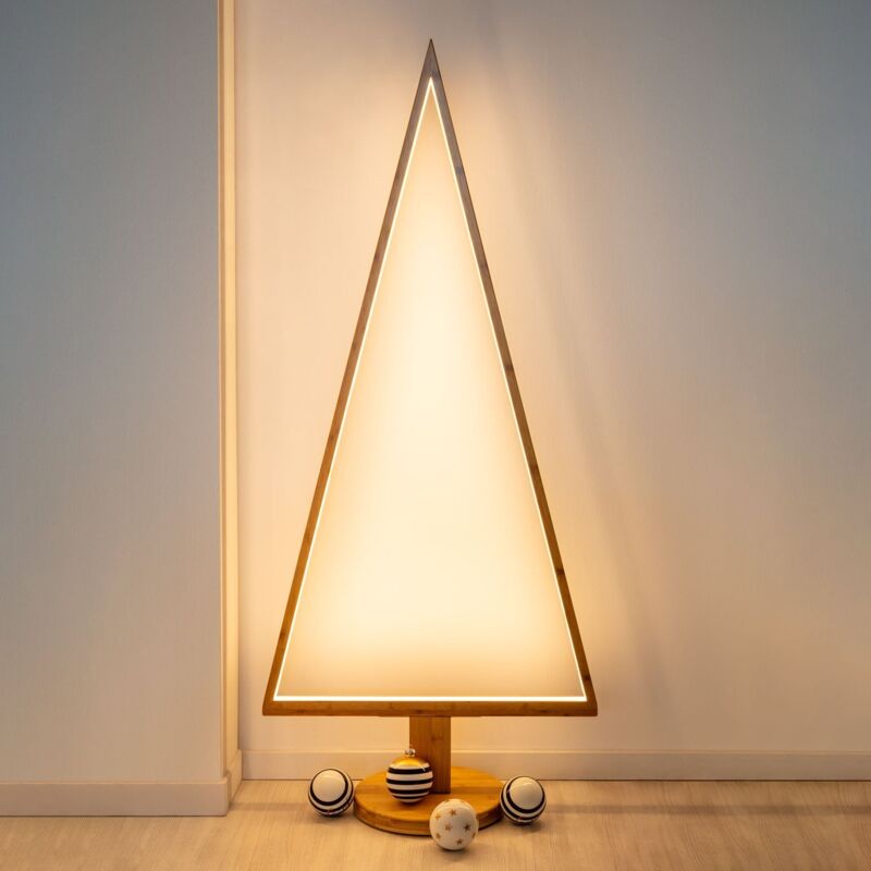 Image of Albero triangolare luminoso con led bianco caldo e base in legno -Piccolo