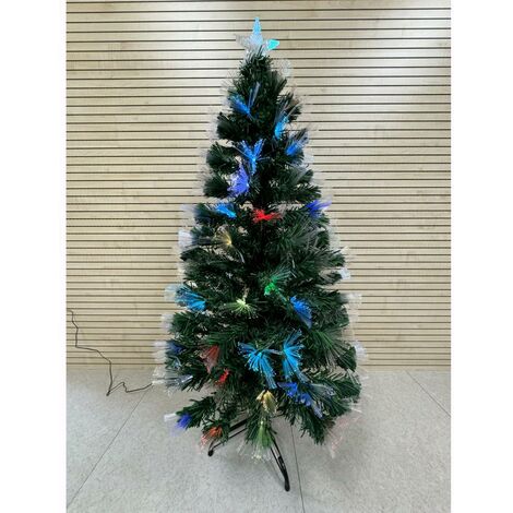 Albero di Natale con Fibre Ottiche Multicolore RGB con Giochi di Luce 150 cm 180 Rami F4955 Altezza 150 cm Con Fibre Ottiche RGB + Puntale a Stella