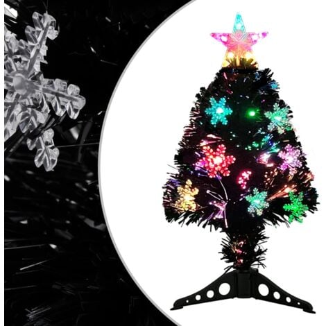 Albero di Natale con Fiocchi di Neve LED Nero 64cm Fibra Ottica vidaXL