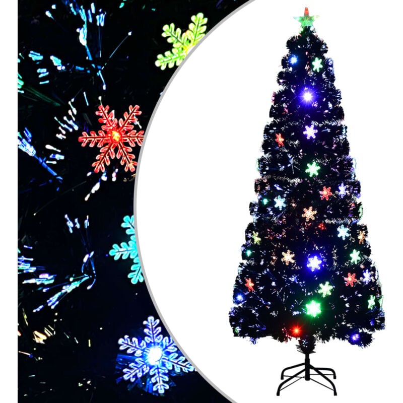 Albero Natale con Fiocchi di Neve a LED Nero 210cm...