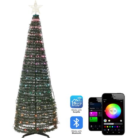 Albero di Natale con luci a LED con cambio di colore controllato da app da 188 cm con timer e interruttore Verde Saarloq