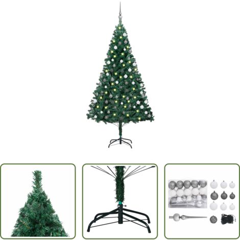 Albero di Natale con luci -  Albero di Natale Preilluminato con Palline Verde 120 cm PVC