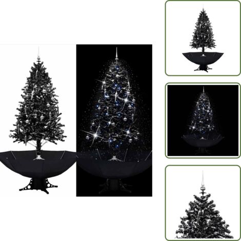 Albero di Natale con luci - vidaXL Albero di Natale con Nevicata e Base ad Ombrello Nero 190cm PVC - Albero di Natale con melodia