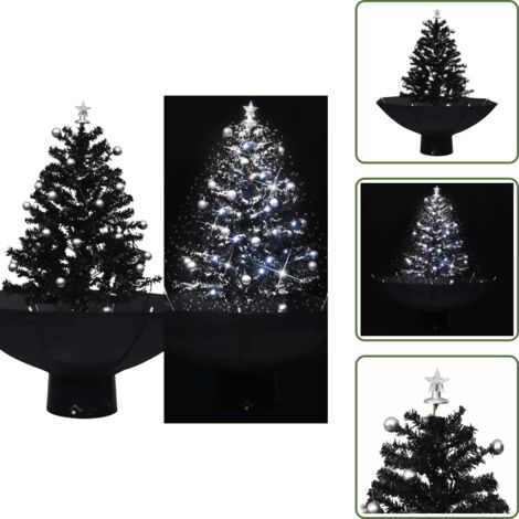 Albero di Natale con luci - vidaXL Albero di Natale con Nevicata e Base ad Ombrello Nero 75 cm PVC - Albero di Natale con melodia