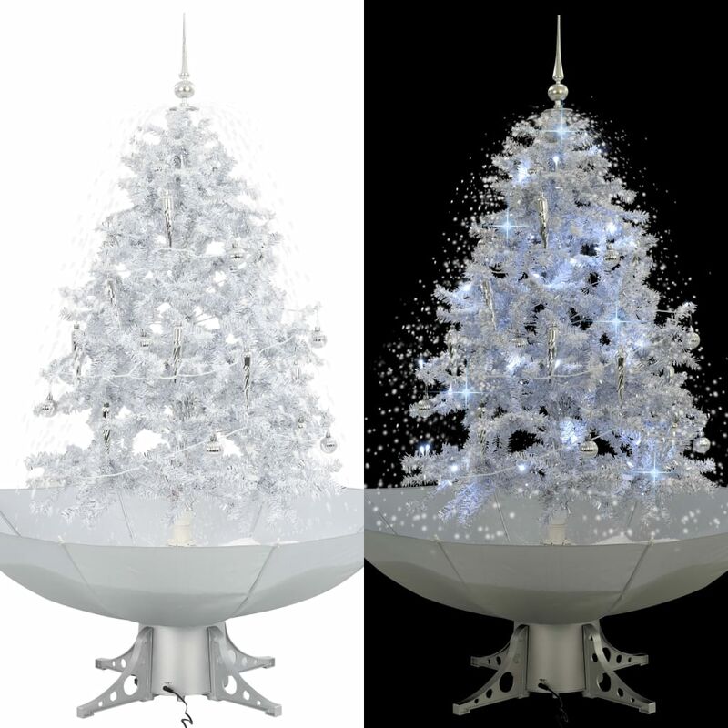 Albero Di Natale Argento E Bianco.Albero Di Natale Con Neve E Base A Ombrellone Bianco 140 Cm