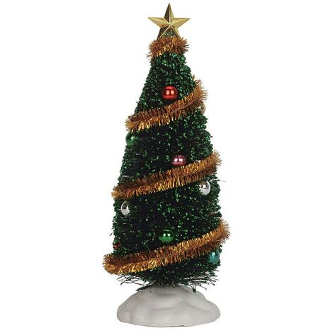 Albero di Natale con palline, festoni e puntale, accessorio per villaggio di Natale in poliestere
