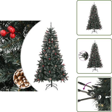 Albero di Natale con Pigne - vidaXL Albero di Natale Artificiale con Base Verde 180 cm PVC - Albero di Natale con Neve Artificiale