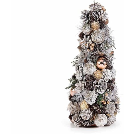 Albero di Natale da Tavolo Innevato e con Addobbi Decorazione Natalizia per la Casa Idea Regalo Altezza 42,5 Cm