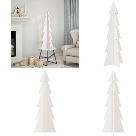 Albero di Natale Decorativo Bianco 112 cm Legno Massello Pino - Decorazione Natale - Albero di Natale bianco