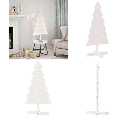 Albero di Natale Decorativo Bianco 120cm Legno Massello di Pino - Decorazione Natale - Albero in Legno