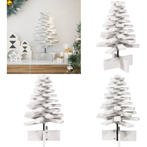 Albero di Natale Decorativo Bianco 60 cm Legno Massello di Pino - Decorazione Natale - Albero di Natale Rustico