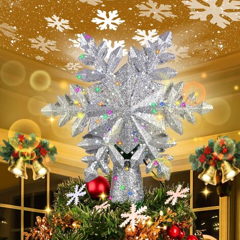 Albero di Natale fiocco di neve, albero di Natale illuminato con proiettore LED rotante fiocco di neve, copertura per albero di Natale Proiettore glitter 3D per decorazioni albero di Natale (argento)