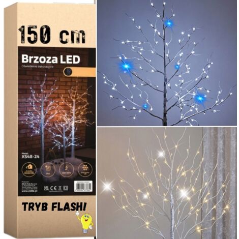 ALBERO DI NATALE FLASH BETULLA DECORAZIONE NATALIZIO A LED 150CM 120 LED Caldo