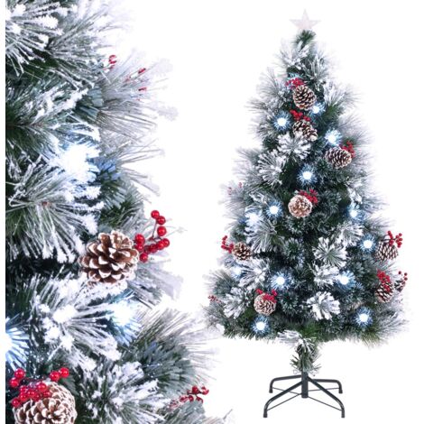 Albero di Natale floccato da 150cm, 170 punte di rami e 49 luci LED