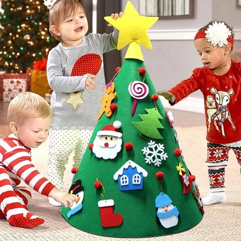 Albero di Natale Giocattolo per Bambini in Feltro con 15 Addobbi Natalizi 70 cm