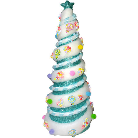 Albero di natale glitterato celeste con lecca lecca caramelle H38 idea regalo natalizia decorazione casa cucina