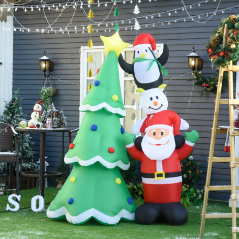 Albero di Natale Gonfiabile Gigante 243cm con Luci a Led e Babbo Natale, Decorazione Natalizia da Esterno Impermeabile