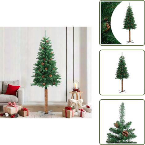 Albero di Natale in acciaio - vidaXL Albero di Natale Sottile con Legno Vero e Pigne Verde 210cm PVC - Albero di Natale sottile