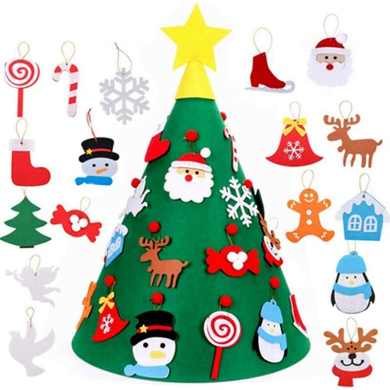 2022 Nuovo Albero Di Natale In Feltro, Albero Di Natale Da Parete Fai Da Te Con 32 Pezzi Di Ornamenti Staccabili Decorazione Da Parete Con Corda Appendere I Più Piccoli Regali Di