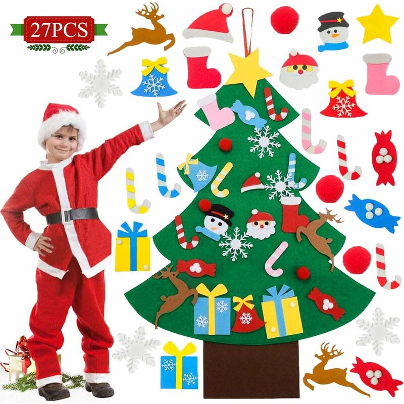Albero Di Natale In Feltro Da 95 Cm, Decorazione Fai Da Te Per Albero Di Natale Con Luci A Led Ornamenti Staccabili Regali Di Natale~p187139954