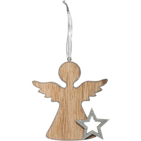 Albero di natale in legno angelo stella argento 11 cm - Feeric lights & christmas