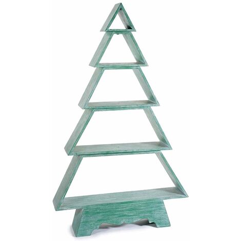 Albero di Natale in Legno con 5 Mensole Colore Verde Albero di Natale per la Casa Espositore Natalizio per Vetrine e Negozi