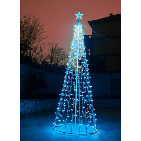 Wisdom albero decorativo di Natale in metallo a cono altezza 2 metri con 480 luci a led reflex 5 mm Blu con 60 led ad intermittenza bianco ghiaccio per interno ed esterno giardino Blu 2 metri - 480 led Bianco Ghiaccio