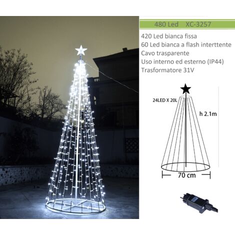 Albero di natale in metallo con 480 led incorporati impermeabile da esterno ed interno 31V  luce bianco freddo caldo o blu  Bianco freddo
