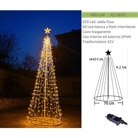 Albero di natale in metallo con 480 led incorporati impermeabile da esterno ed interno 31V  luce bianco freddo caldo o blu  Calda