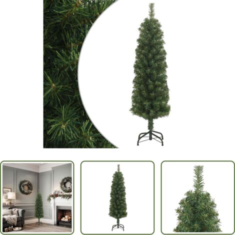 Albero di Natale in PVC -  Albero di Natale Artificiale Sottile con Base Verde 120 cm PVC