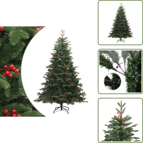 Albero di Natale in PVC - vidaXL Albero Natale Artificiale Incernierato con Pigne e Bacche 180cm - Albero di Natale con punte in PE