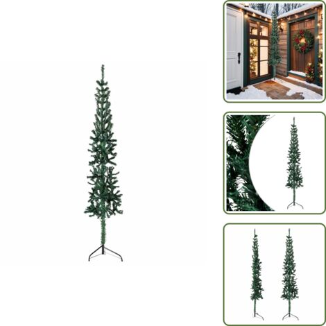 Albero di Natale in PVC - vidaXL Albero Natale Artificiale Sottile a Metà Supporto Verde 240 cm - Albero di Natale salvaspazio