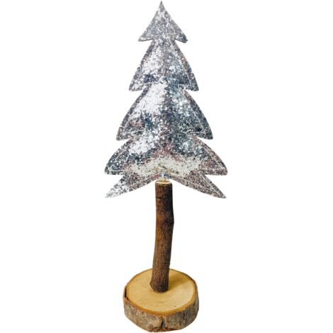 Albero di Natale in tessuto argentato montato su un tronco di 24 cm