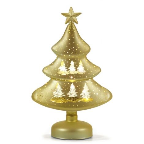 Albero di Natale in Vetro Soffiato h32 Elegante Decorazione con Luci Calde in Rosso/Oro, Verde/Oro e Oro, Ideale per Regali decorazione addobbo casa - colorigenerali: ORO