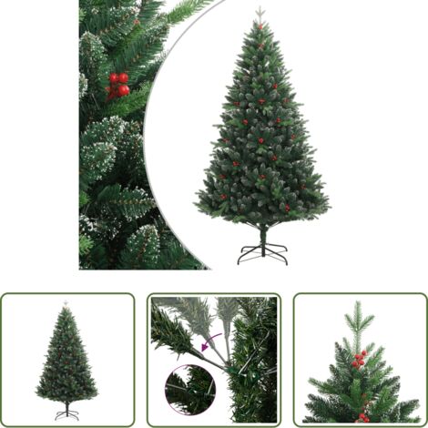 Albero di Natale incernierato -  Albero Natale Artificiale Incernierato con Bacche Rosse 180 cm