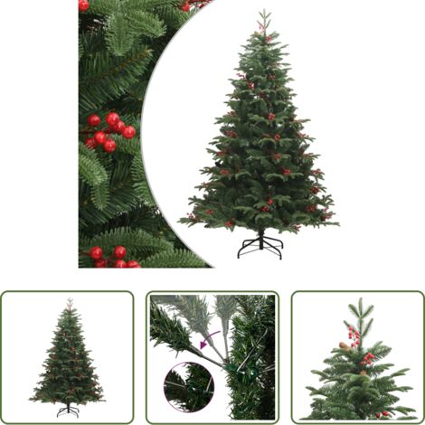 Albero di Natale incernierato -  Albero Natale Artificiale Incernierato con Pigne e Bacche 180cm
