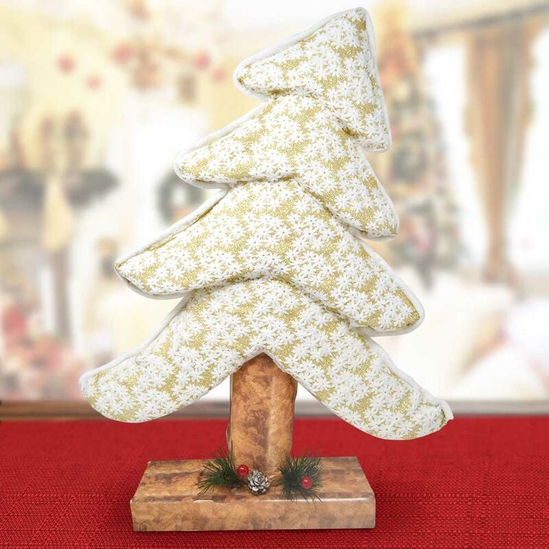Natalizie Decorazioni.Albero Di Natale Inclinato In Tessuto Bianco 56cm Decorazioni Natalizie Dorato