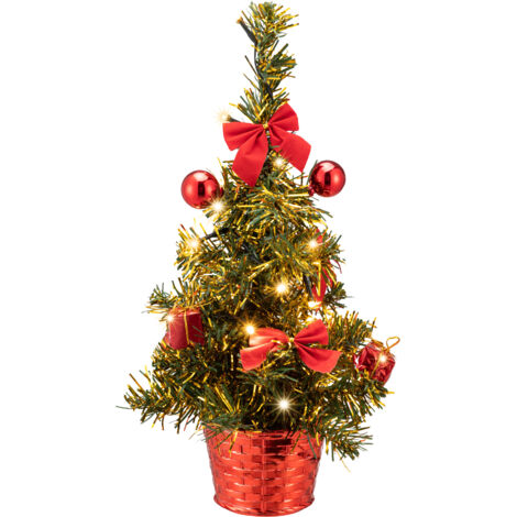 Albero di natale mini 36cm decorazioni rosse e timer