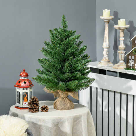 Albero di Natale Mini 55cm con 50 Rami Folti e Aghi Realistici in PVC, Base in Cemento e Iuta