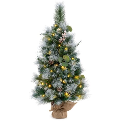 Albero di Natale mini 90cm con 98 foglie di PVC innevate 30 luci LED a batteria