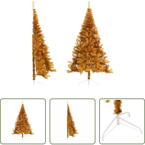 Albero di Natale Oro -  Albero di Natale Artificiale a Metà con Supporto Oro 240 cm PET