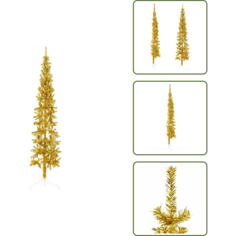 Albero di Natale Oro - vidaXL Albero Natale Artificiale Sottile a Metà con Supporto Oro 210cm - Decorazione Natalizia