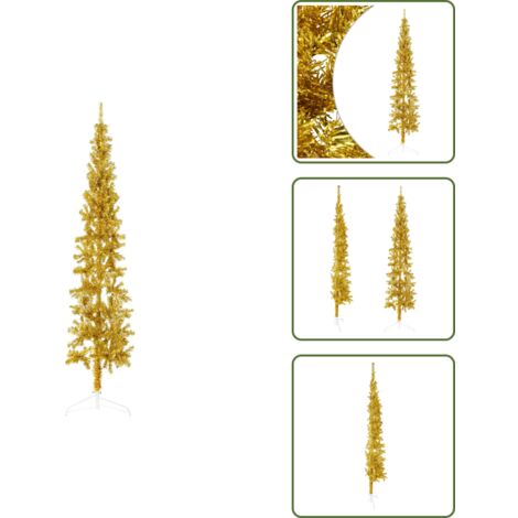 Albero di Natale Oro - vidaXL Albero Natale Artificiale Sottile a Metà con Supporto Oro 240cm - Decorazione Natalizia