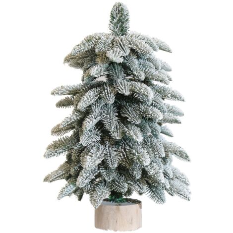 Albero di natale pinetto innevato "Dream" in PE effetto Real Touch e base in legno -45 cm