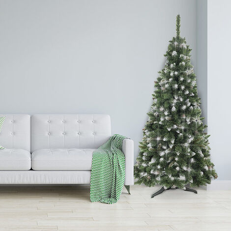 Albero di Natale pino addobbato 180cm verde effetto glitterato argento GLITTER