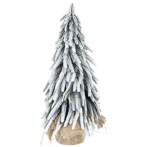 Albero di Natale "Pino Cimone" innevato, in PE e base in Juta, 35 cm