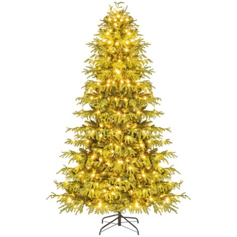 Albero di Natale pre-illuminato 210cm, 370 luci LED bianco caldo e base pieghevole