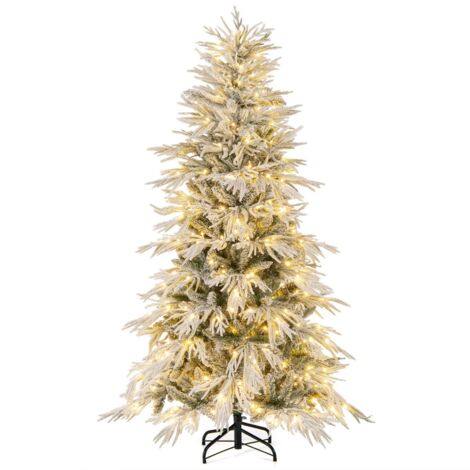 Albero di Natale pre-illuminato con 250 luci LED bianco caldo, innevato 180cm Verde
