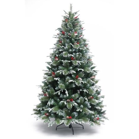 Albero di Natale Premium StarryLights, innevato, con pigne e bacche di sorbo, 210 cm x 100 cm - lussuoso, denso e deliziosamente festoso