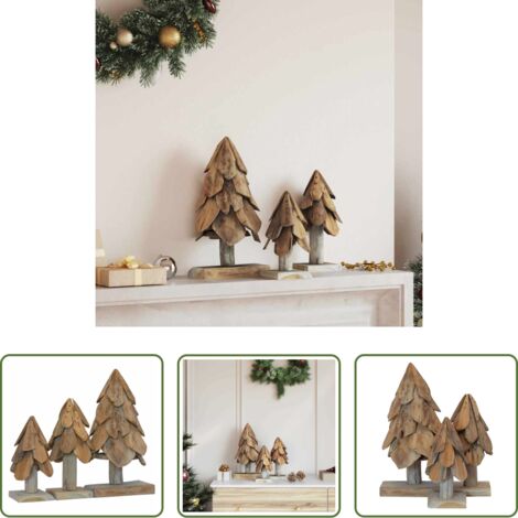 Albero di Natale Rustico -  Albero di Natale 3 pcs Marrone Legno massello di teak